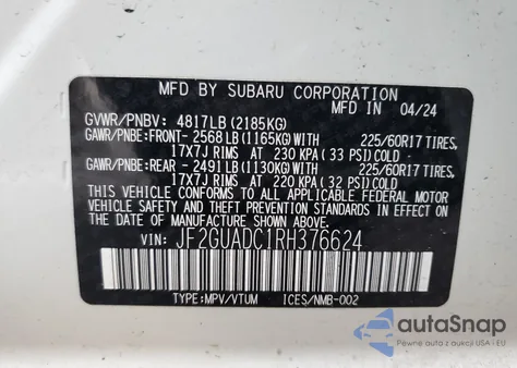 2024 Subaru Crosstrek Premium from USA, damaged, VIN JF2GUADC1RH376624